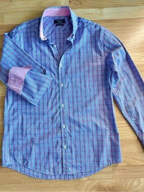 Original Penguin Heritage Slim Fit Pink & Blue Checked Dress Shirt